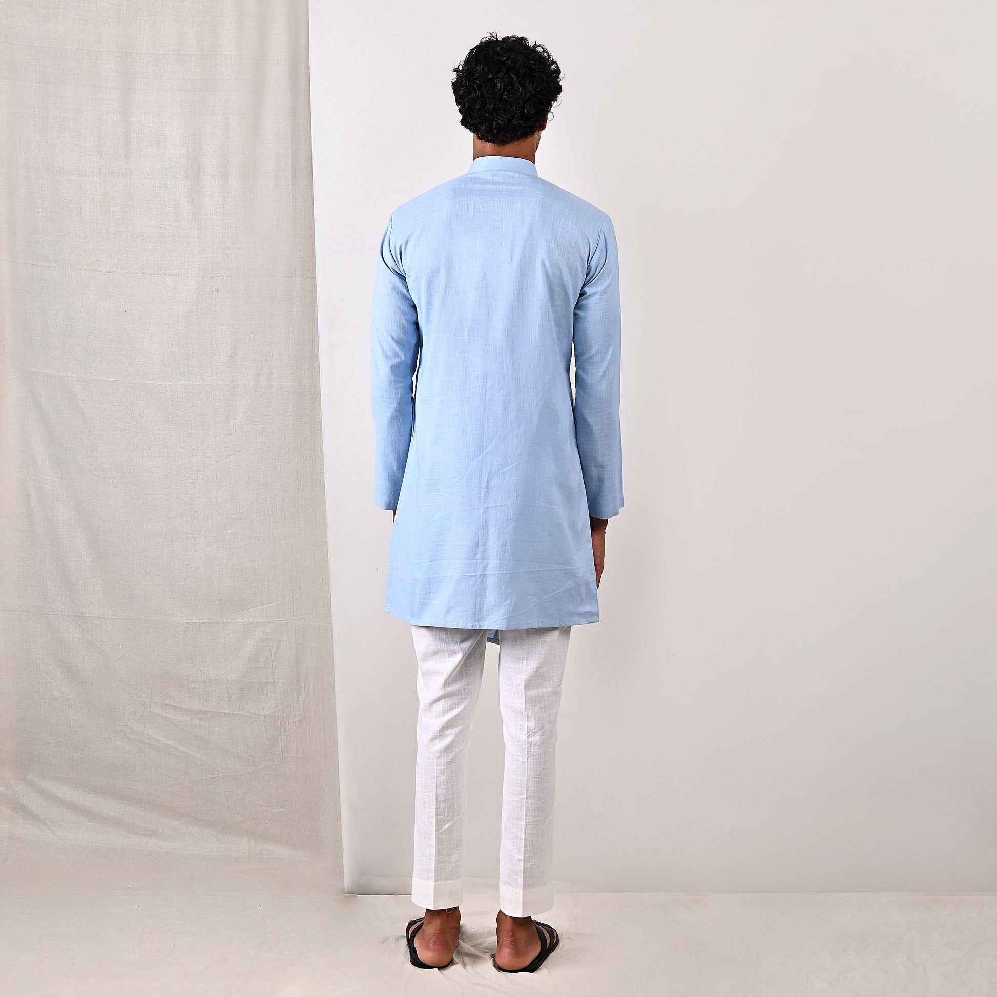 Jaxon - Sky Blue Asymmetrical Kurta With Off White Pant Set-3