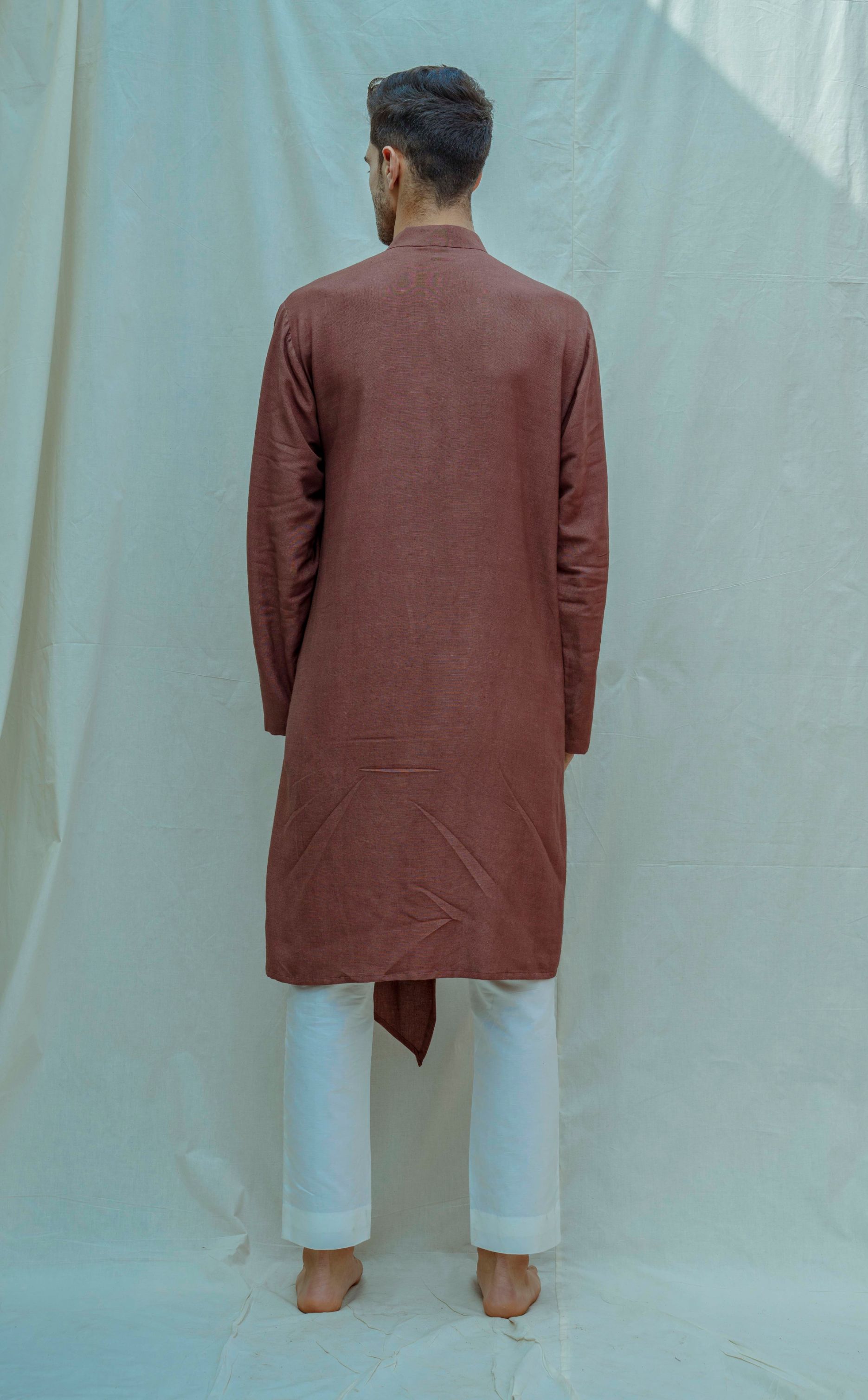 Cotton X Linen Brown Overlapped Kurta-1