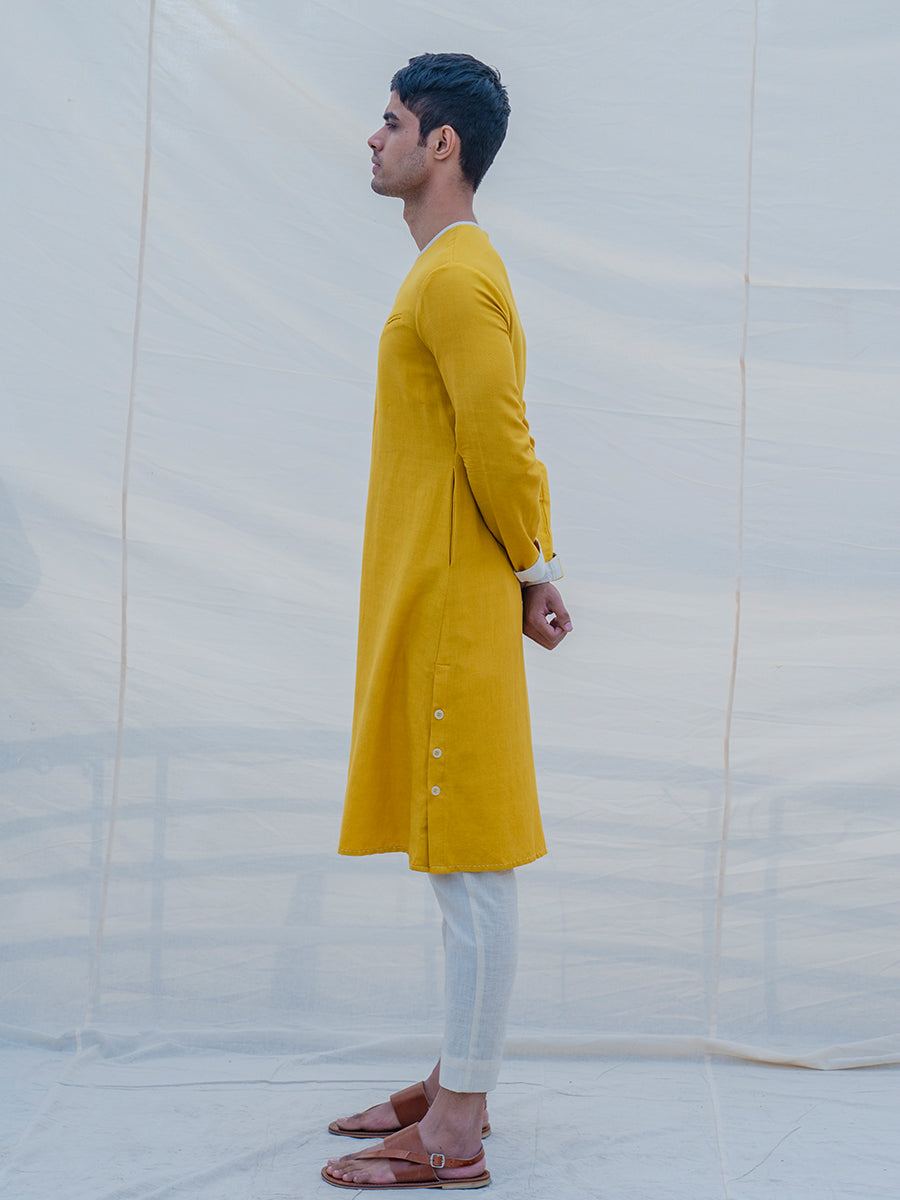 Cotton X Linen Indisputably Yellow Kurta-4