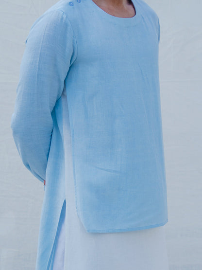 Cotton X Linen Sky Blue Kurta-1