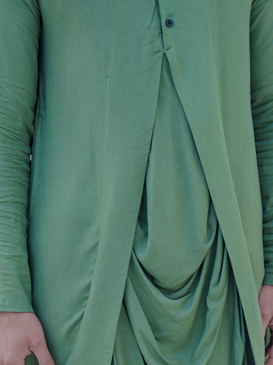 Cotton X Rayon Green Cowl Kurta-1