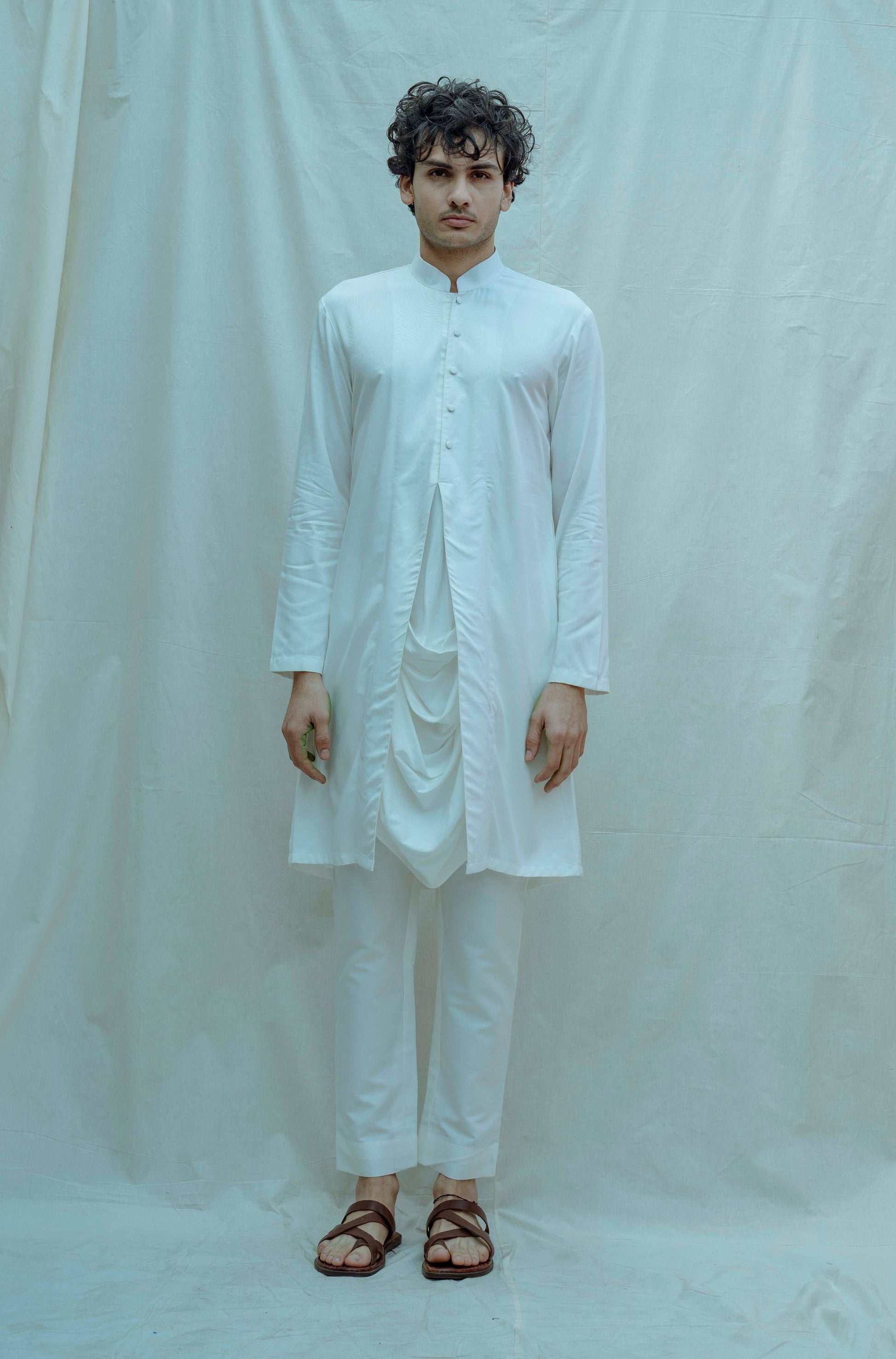 White Tencel Cowl Kurta-0