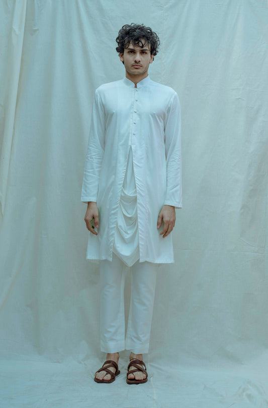 Cowl Kurta set In White-0