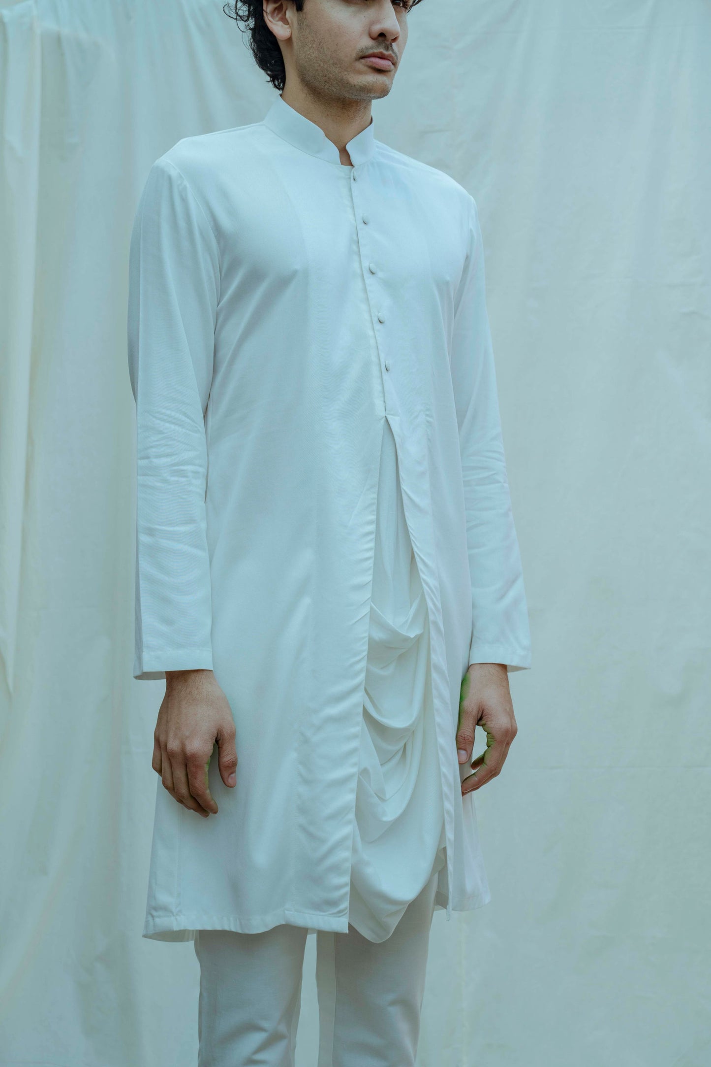 White Tencel Cowl Kurta-1