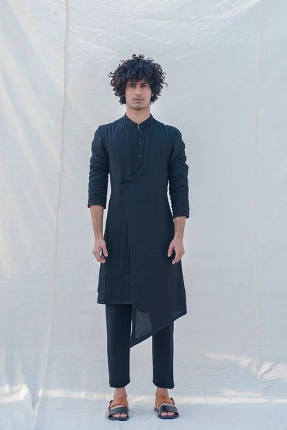 COTTON X LINEN - BLACK KURTA SET-0