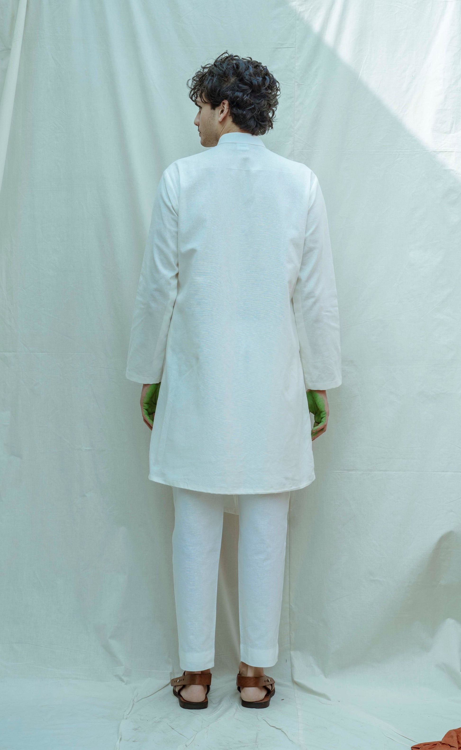 White Pleated Angrakha Kurta-1