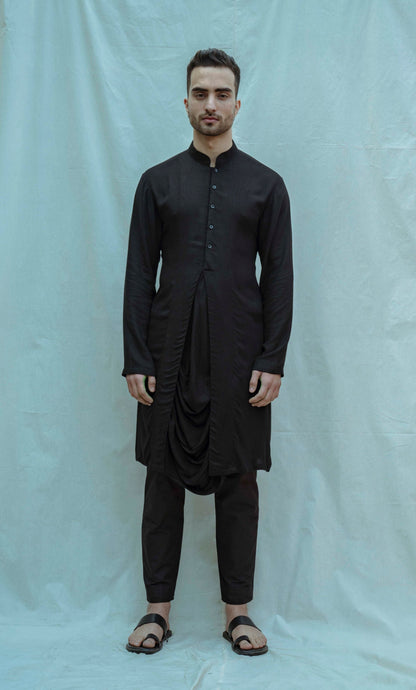 Black Tencel Cowl Kurta-0