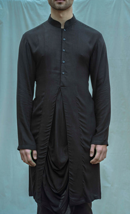 Black Tencel Cowl Kurta-2