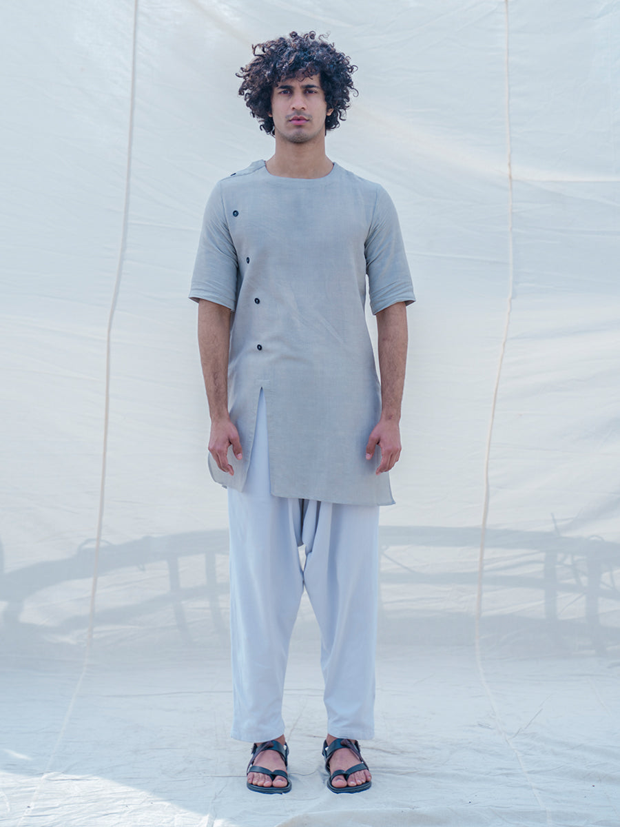 Cotton X Linen Slay in Grey Kurta-0