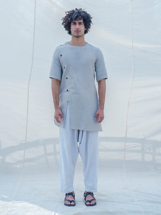 Cotton X Linen Slay - Grey Kurta Set-0