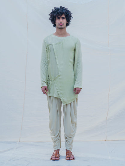 Cotton X Rayon Pista Green Angrakha with Dhoti Set-0