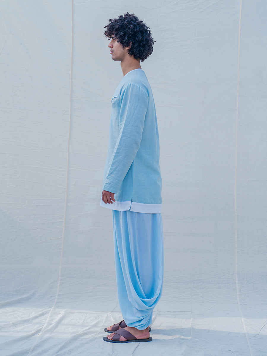 Cotton X Linen Drenched Aqua Blue Kurta-1