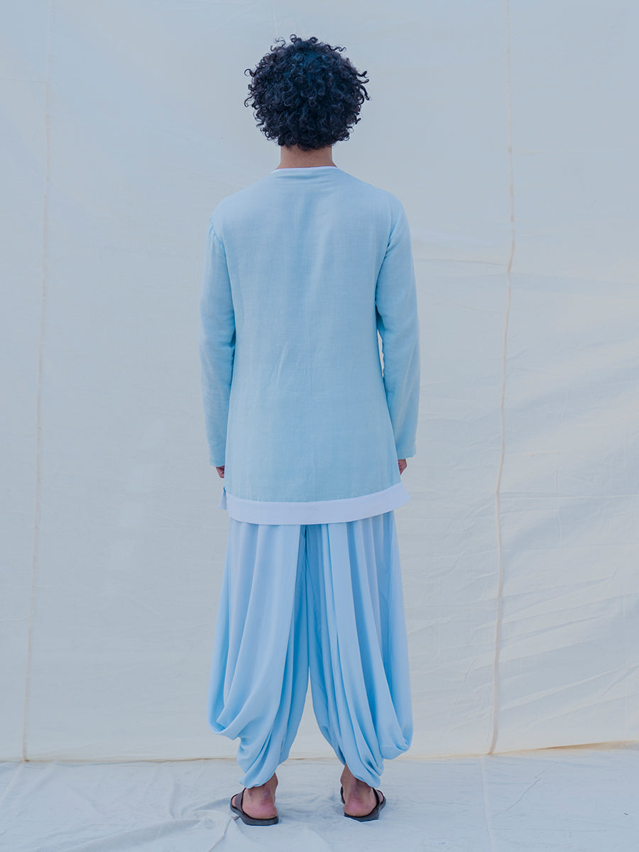 Cotton X Linen Drenched in Aqua Kurta Set-2