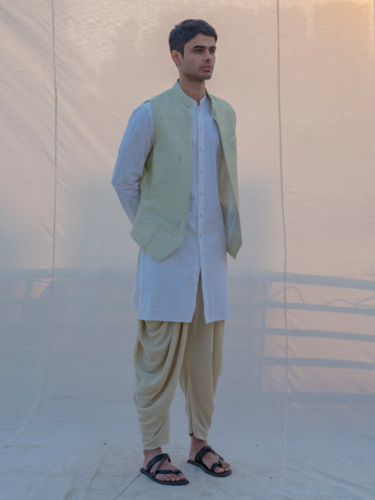 Pista Green Hand Embroidered Waist Coat With Dhoti & Kurta Set-1