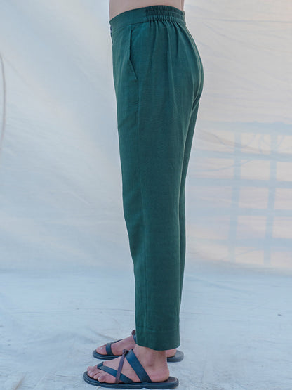 Cotton X Linen Bottled in Green Trouser-1