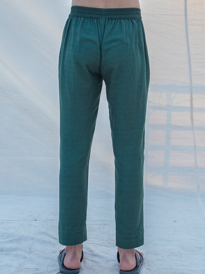 Cotton X Linen Bottled in Green Trouser-2