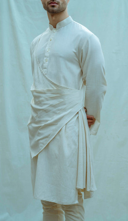 Cotton X Linen Pleated Angrakha Kurta Set-2