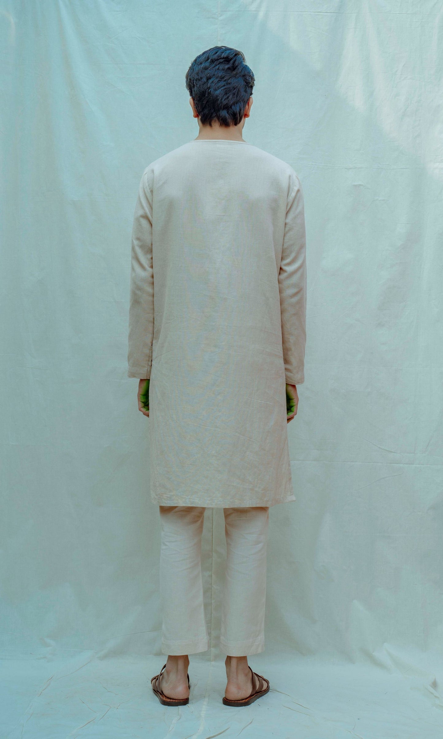 Cotton X Linen Beize Paneled Kurta-1