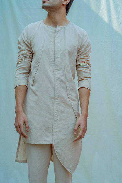 Cotton X Linen Paneled Kurta Set-2