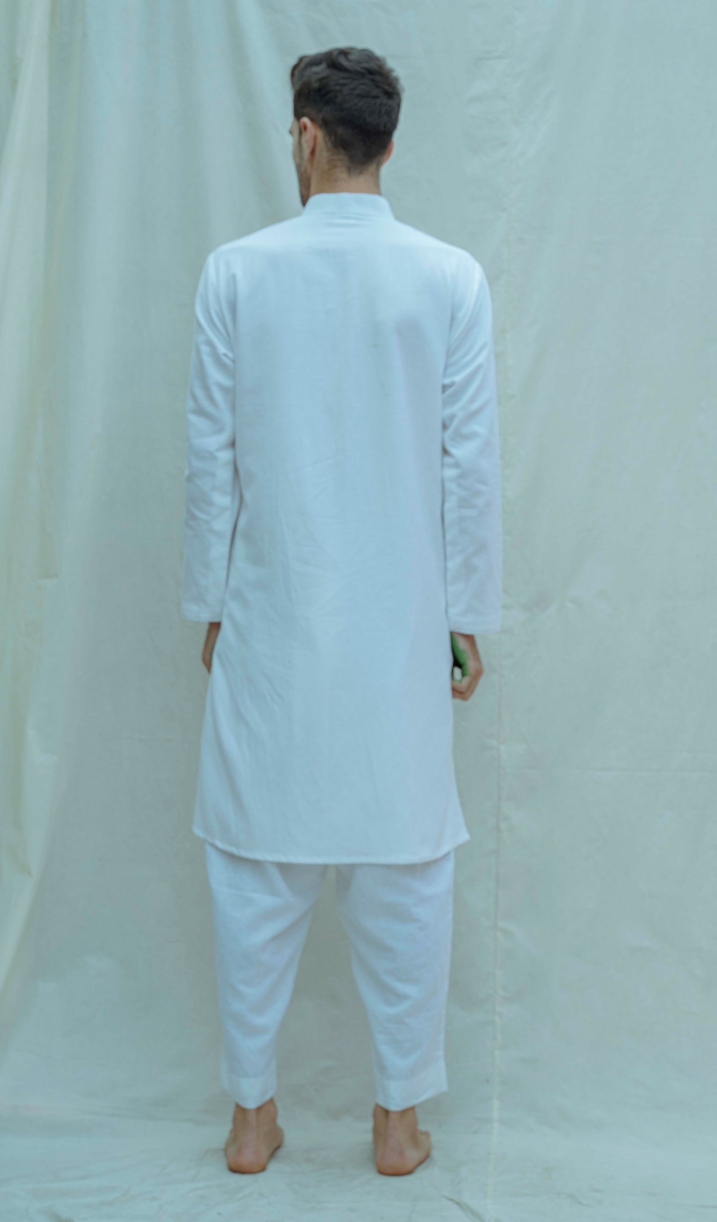 Cotton X Linen Overlap Kurta in White-1