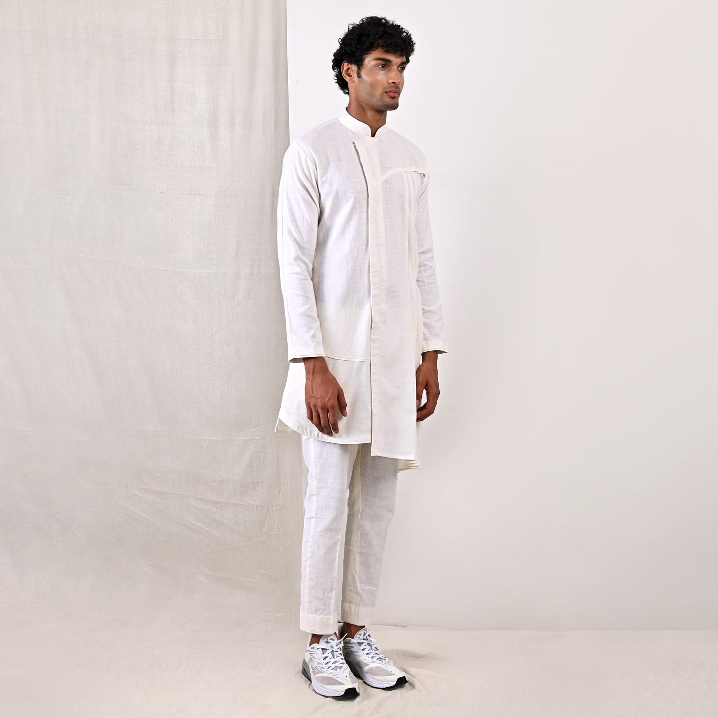 Landon - Off White Asymmetrical Pleated Kurta Set-1