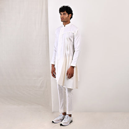 Landon - Off White Asymmetrical Pleated Kurta Set-2