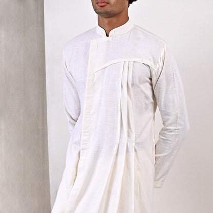 Landon - Off White Asymmetrical Pleated Kurta Set-4