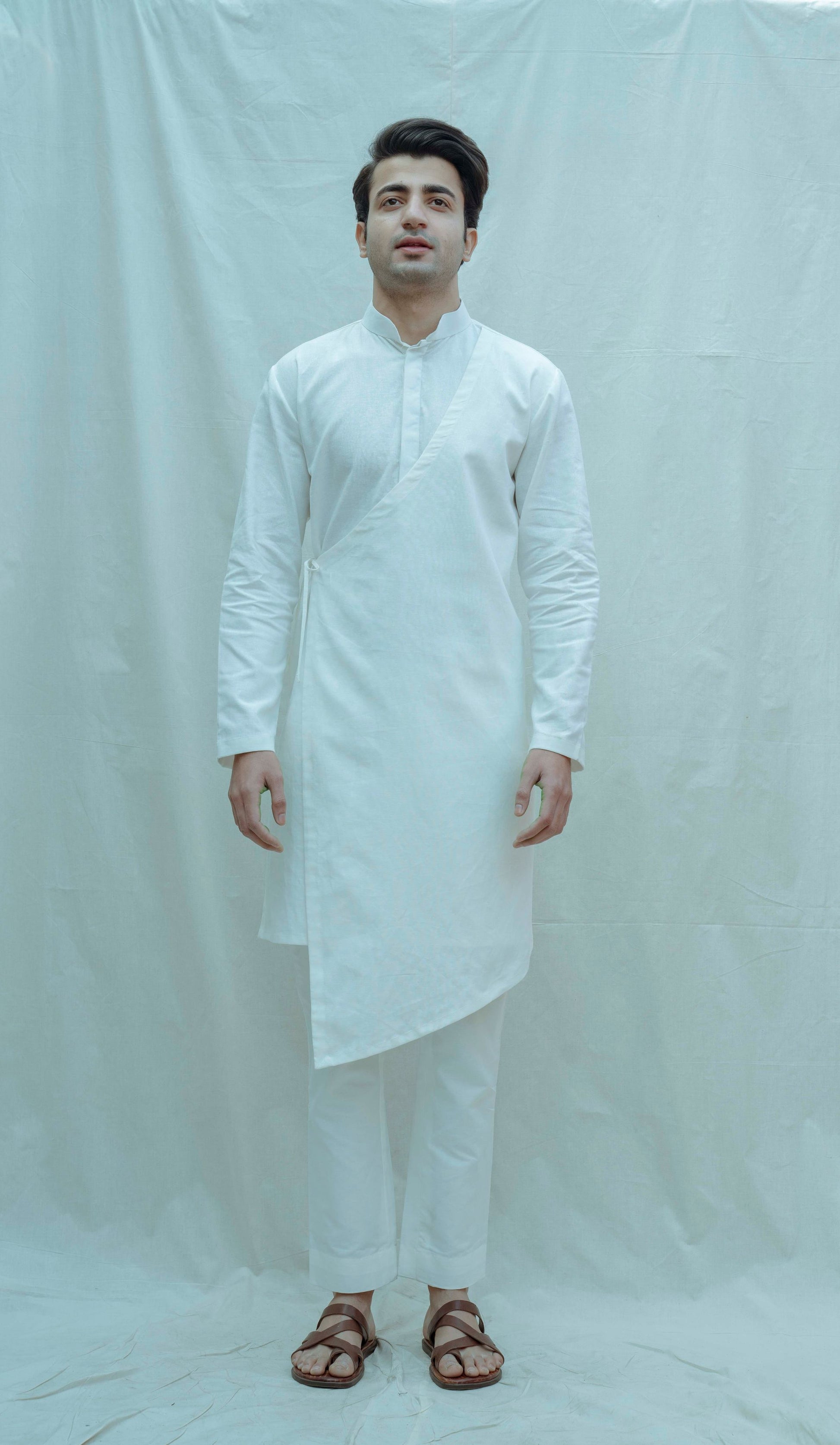 White Overlap Angrakha Kurta-0