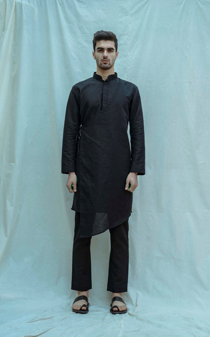 Angrakha Kurta In Black-0