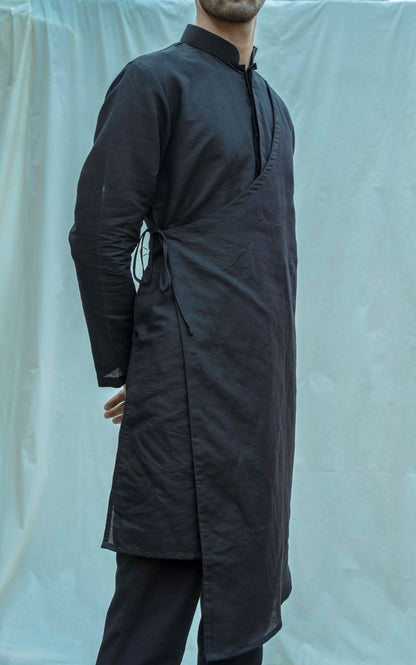 Angrakha Kurta In Black-2