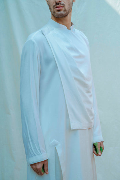 White Overlapped Cowl Kurta-2