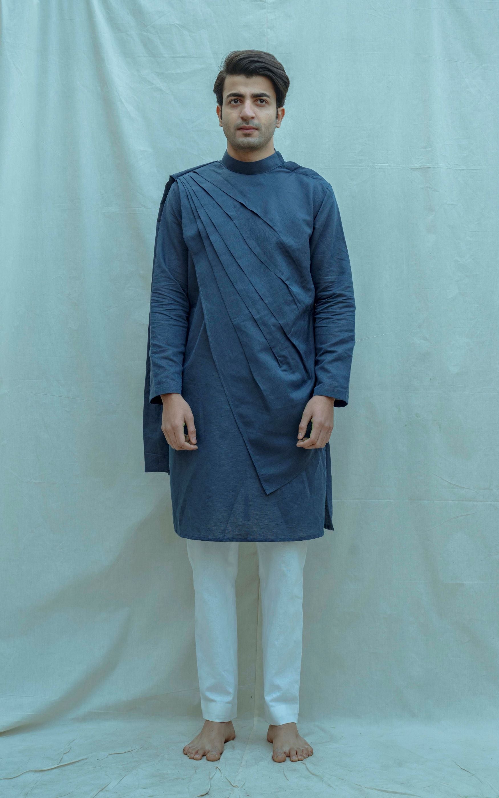 Cotton X Linen Back Pleated Kurta-0