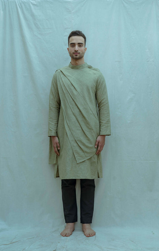 Cotton X Linen Back Pleated Kurta-0