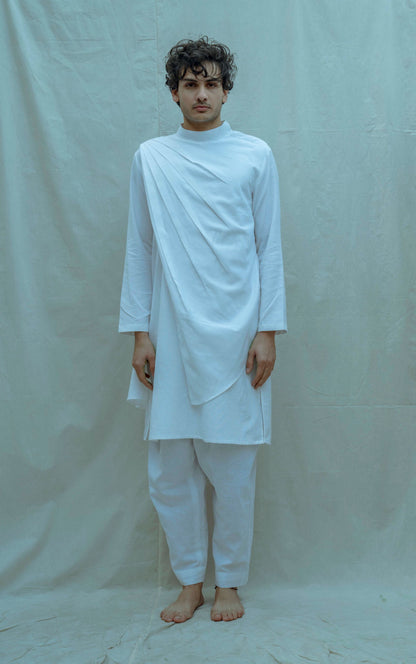 Cotton X Linen Back Pleated Kurta Set-0