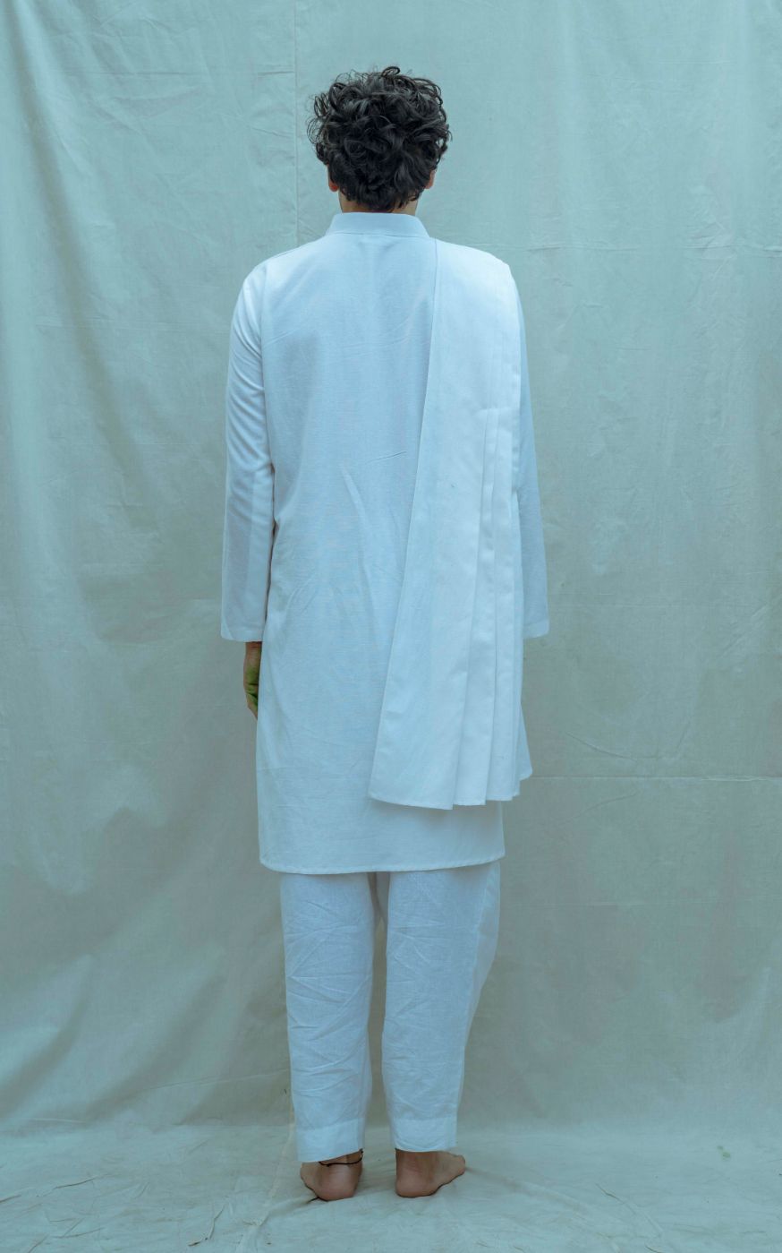 Cotton X Linen White Back Pleated Kurta-1