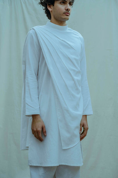 Cotton X Linen White Back Pleated Kurta-2