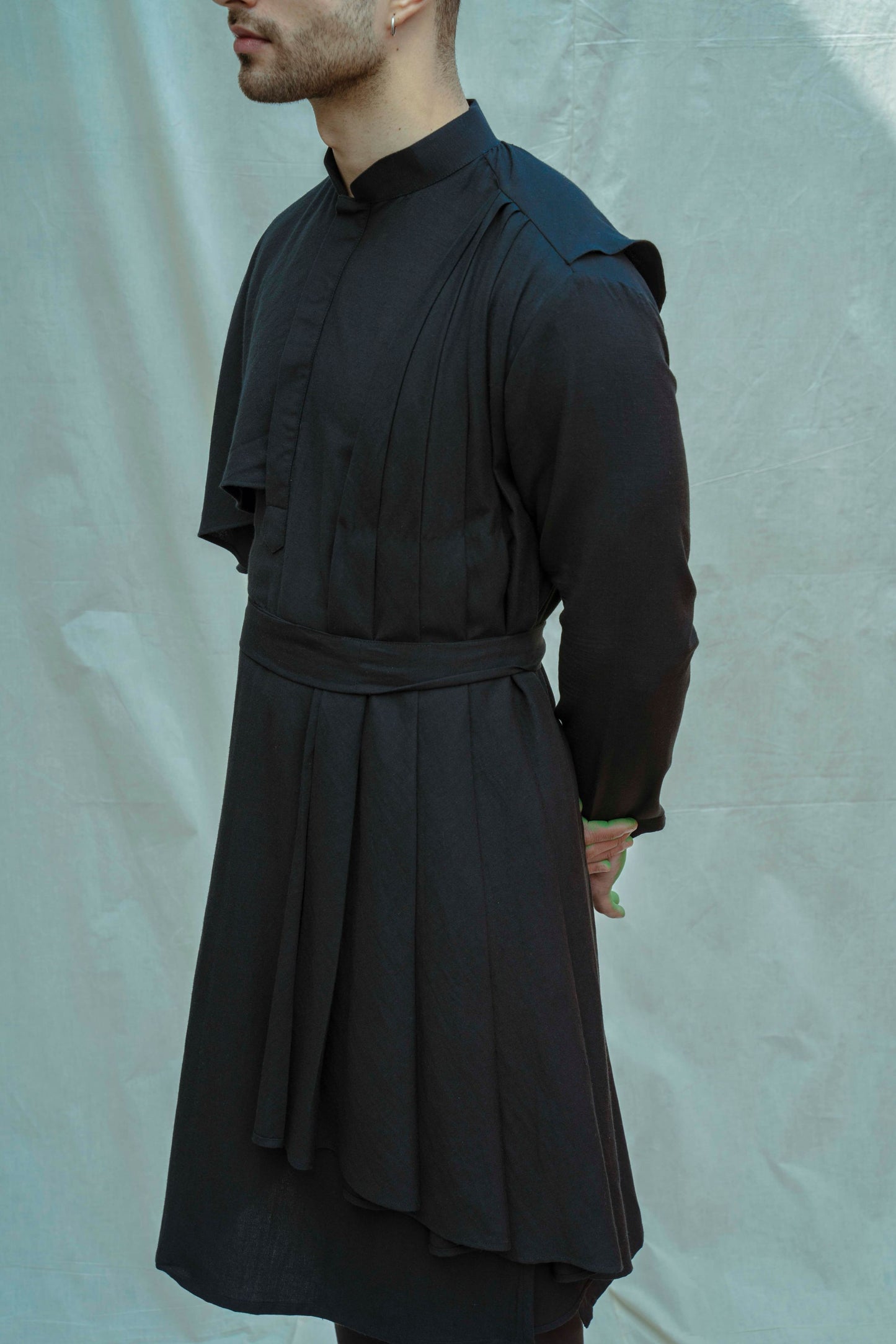 Cotton X Linen Cape Style Black Kurta-2