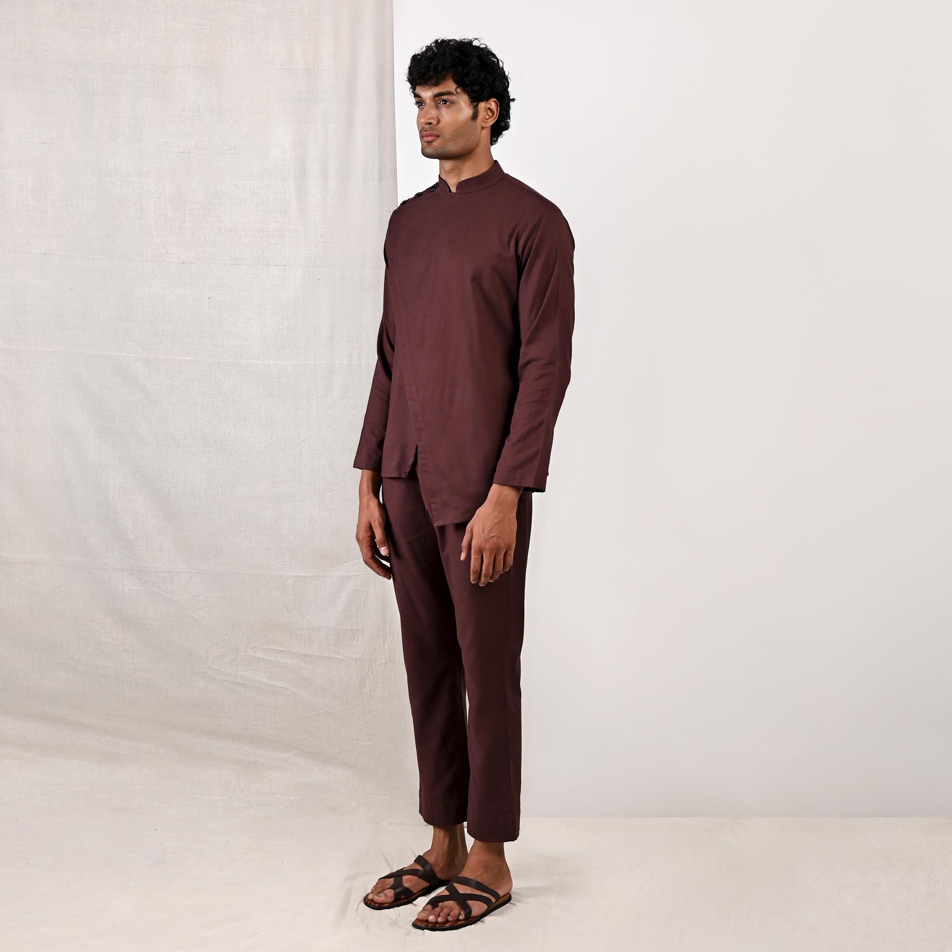 Parson - Dark Mahogany Asymmetrical short Kurta Set-1