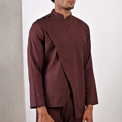 Parson - Dark Mahogany Asymmetrical Short Kurta Set-2