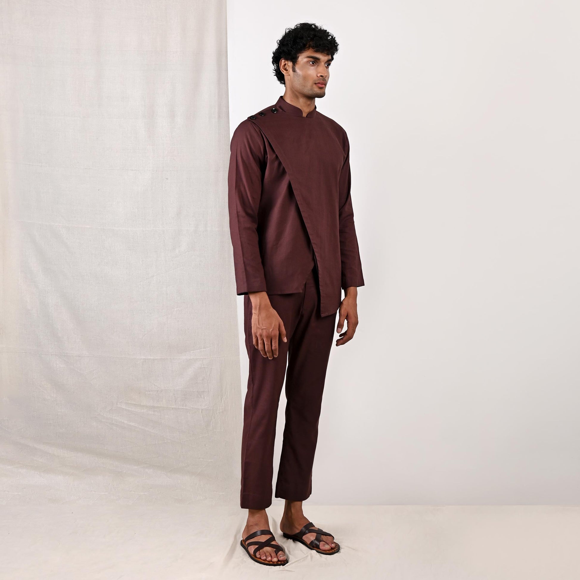 Parson - Dark Mahogany Asymmetrical short Kurta Set-2