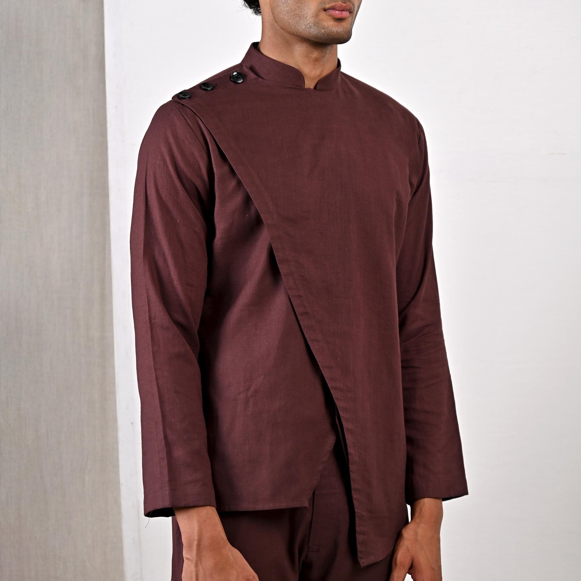 Parson - Dark Mahogany Asymmetrical short Kurta Set-4