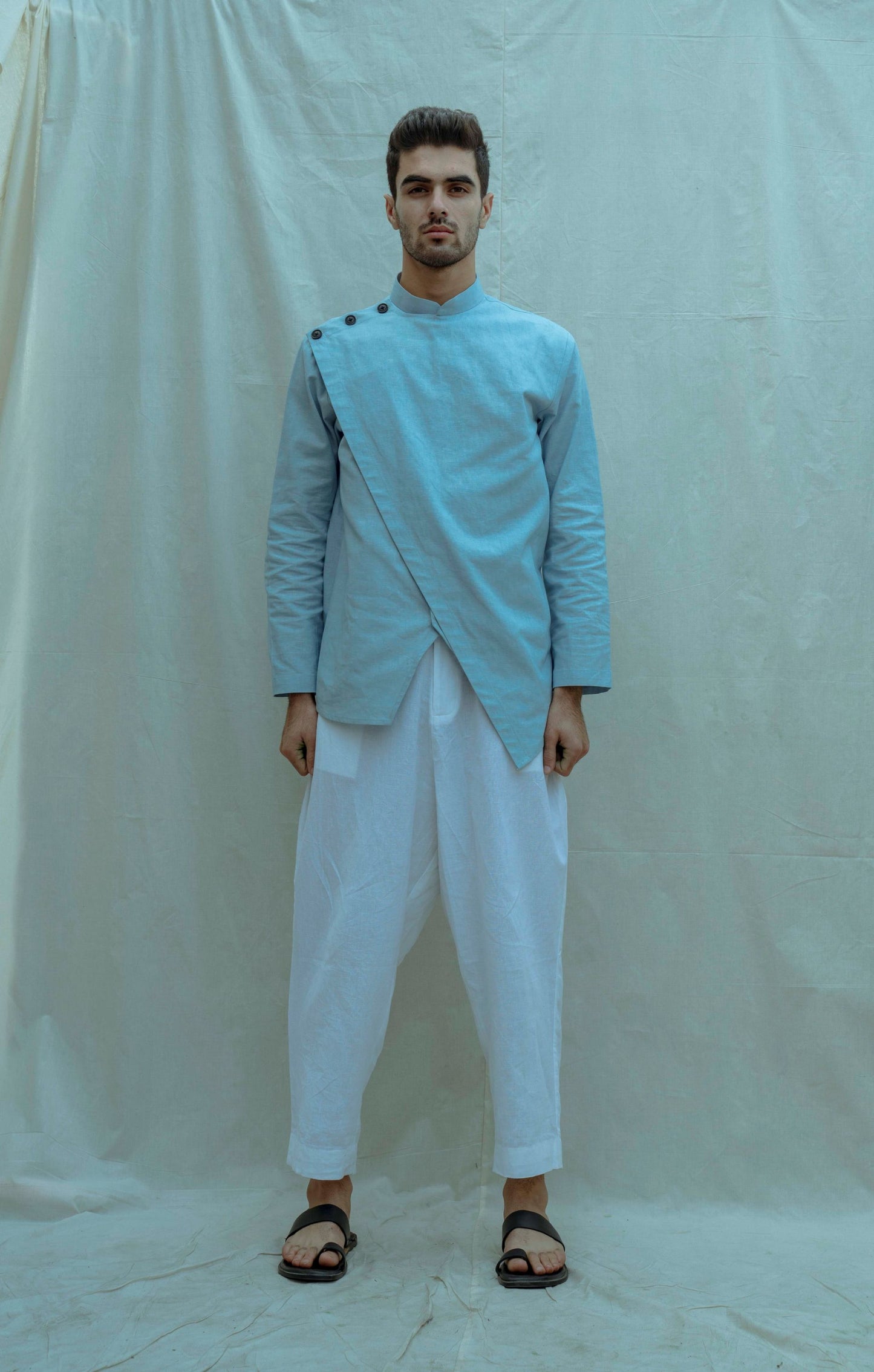 Light Blue Overlapped Shirt Kurta-0