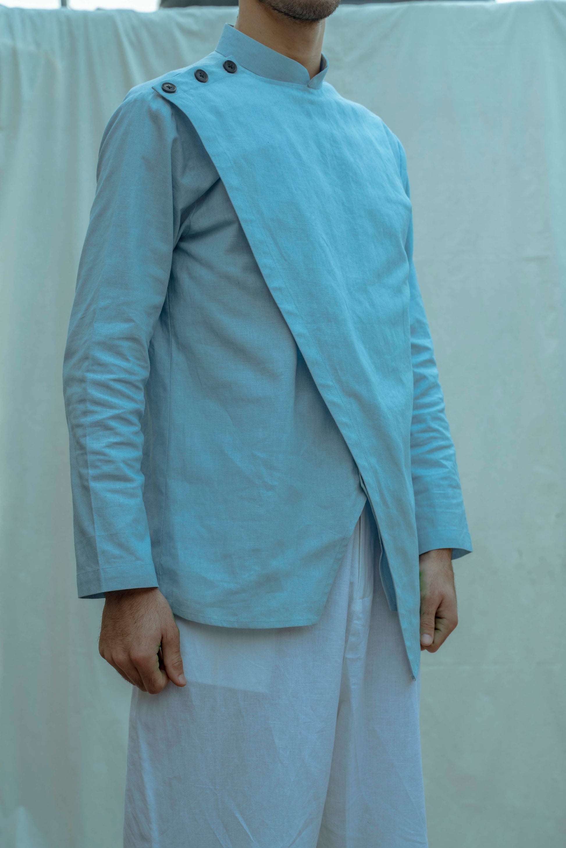 Light Blue Overlapped Shirt Kurta-2