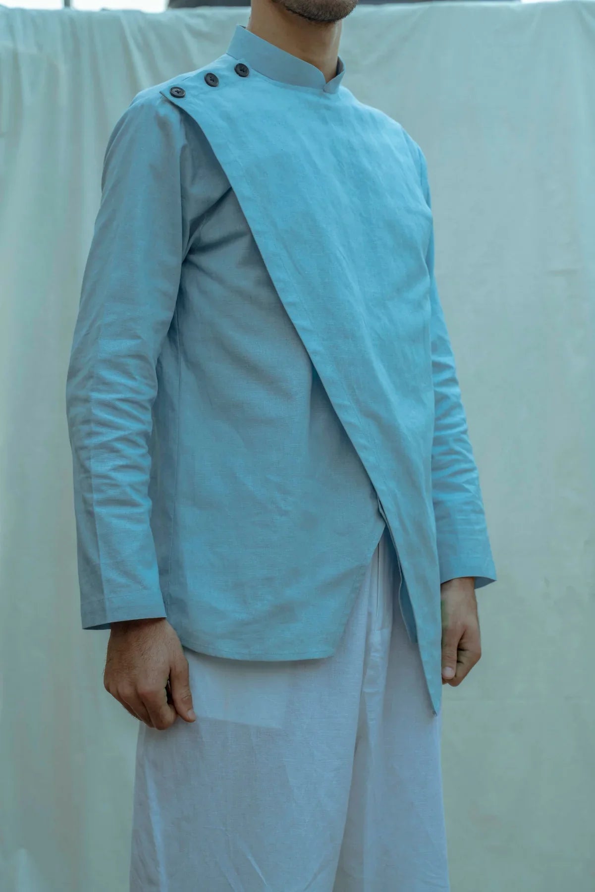 OVERLAPPED SHIRT KURTA IN LIGHT BLUE-2