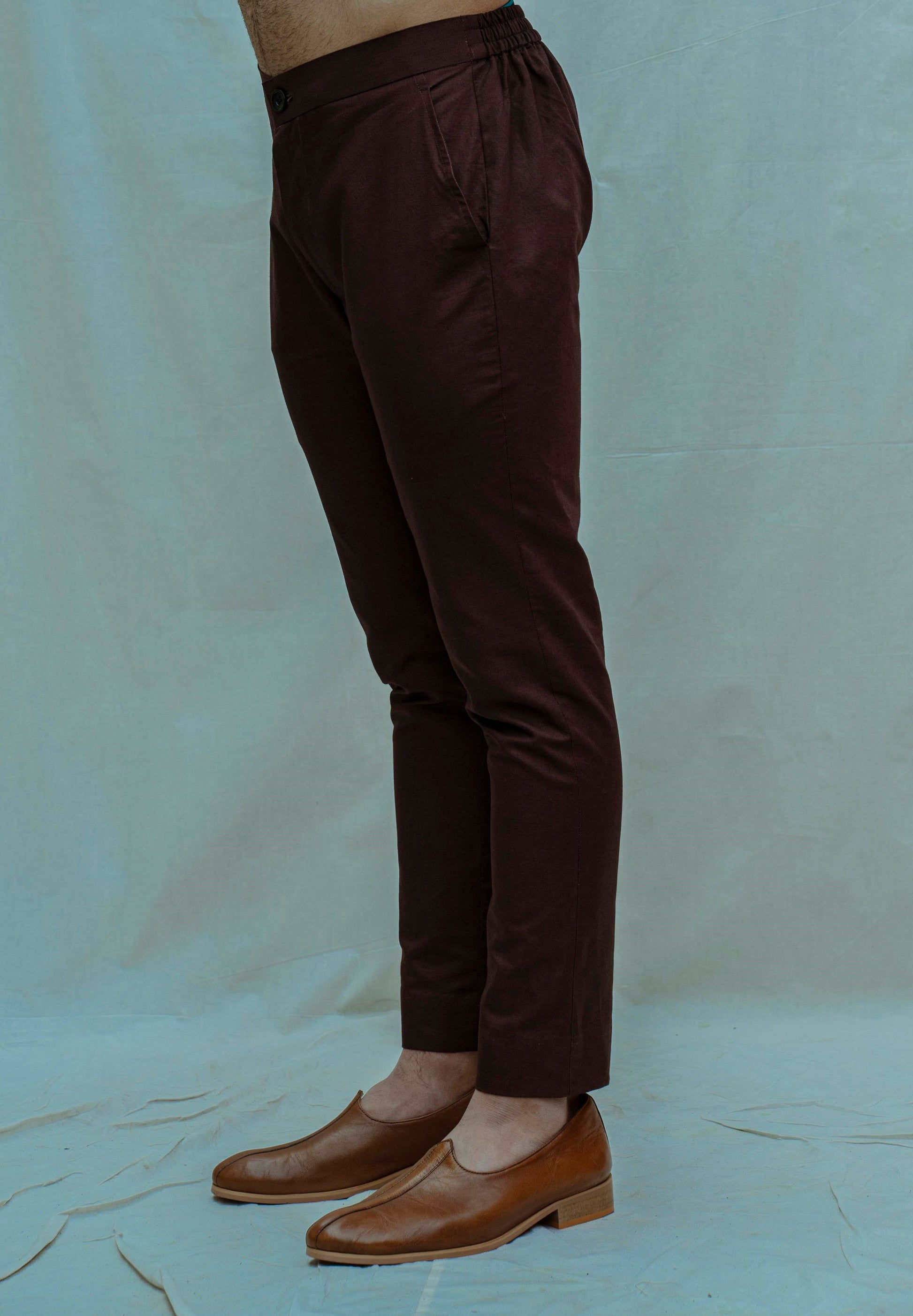 Cotton X Linen Brown Tapered Pant-1