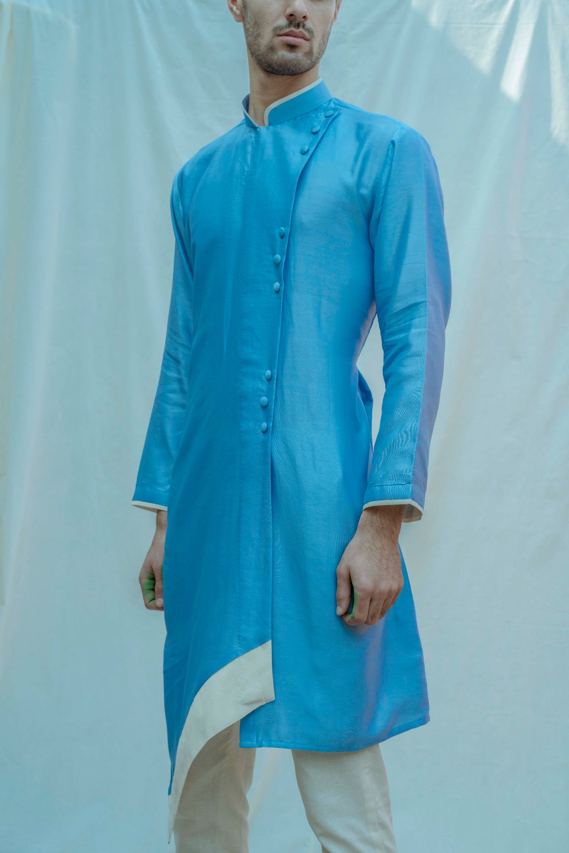 Overlapped Panel Kurta In Chanderi Silk-1