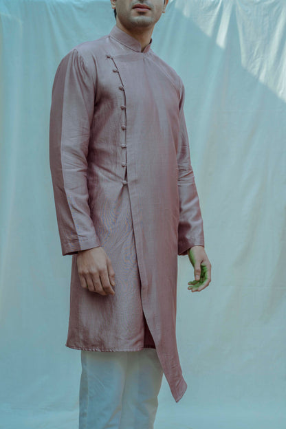 Asymmetry Overlapped Kurta In Chanderi Silk-1