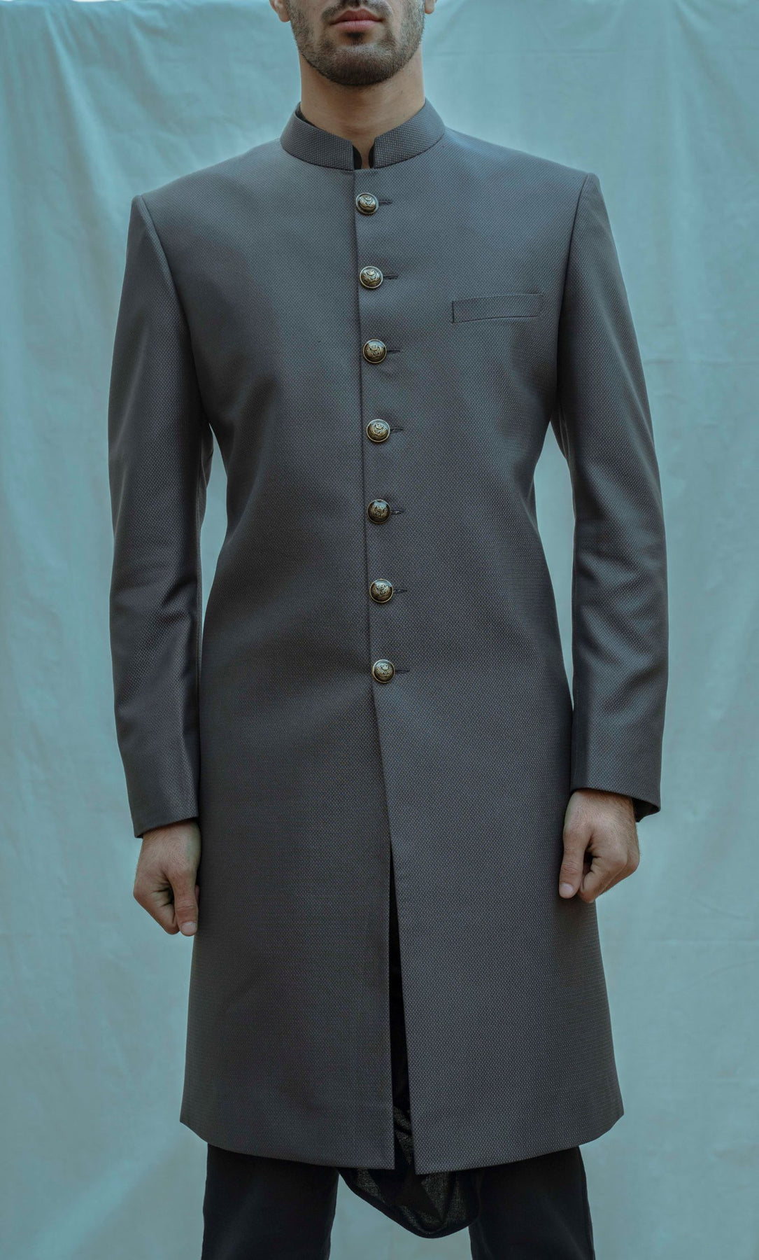 TEXTURED GREY ACHKAN WITH COWL KURTA SET-2