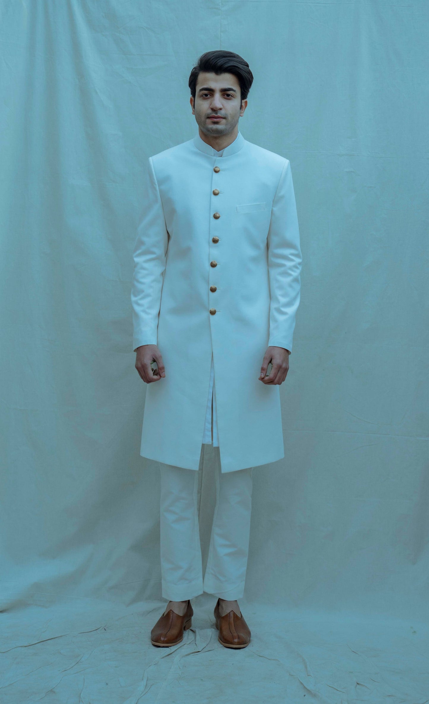 Off white Classic Achkan Set-0