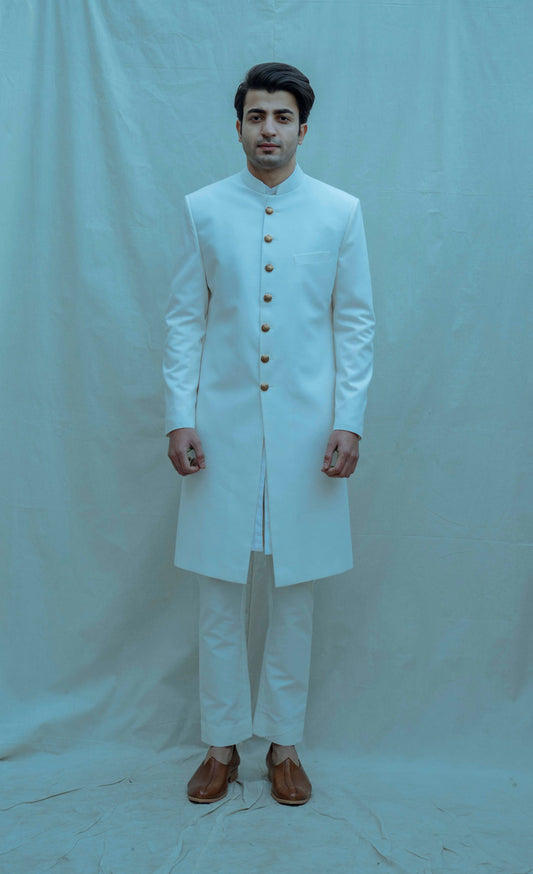 Off white Classic Achkan Set-0